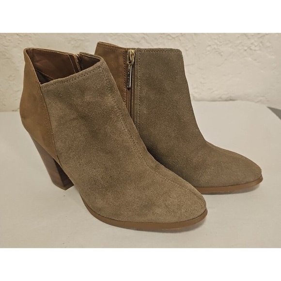 Donald Pliner Shoes - Donald J Pliner Women's Tan 2-Tone Suede Zip Up Ankle Boots Block Heel Size 8.5M